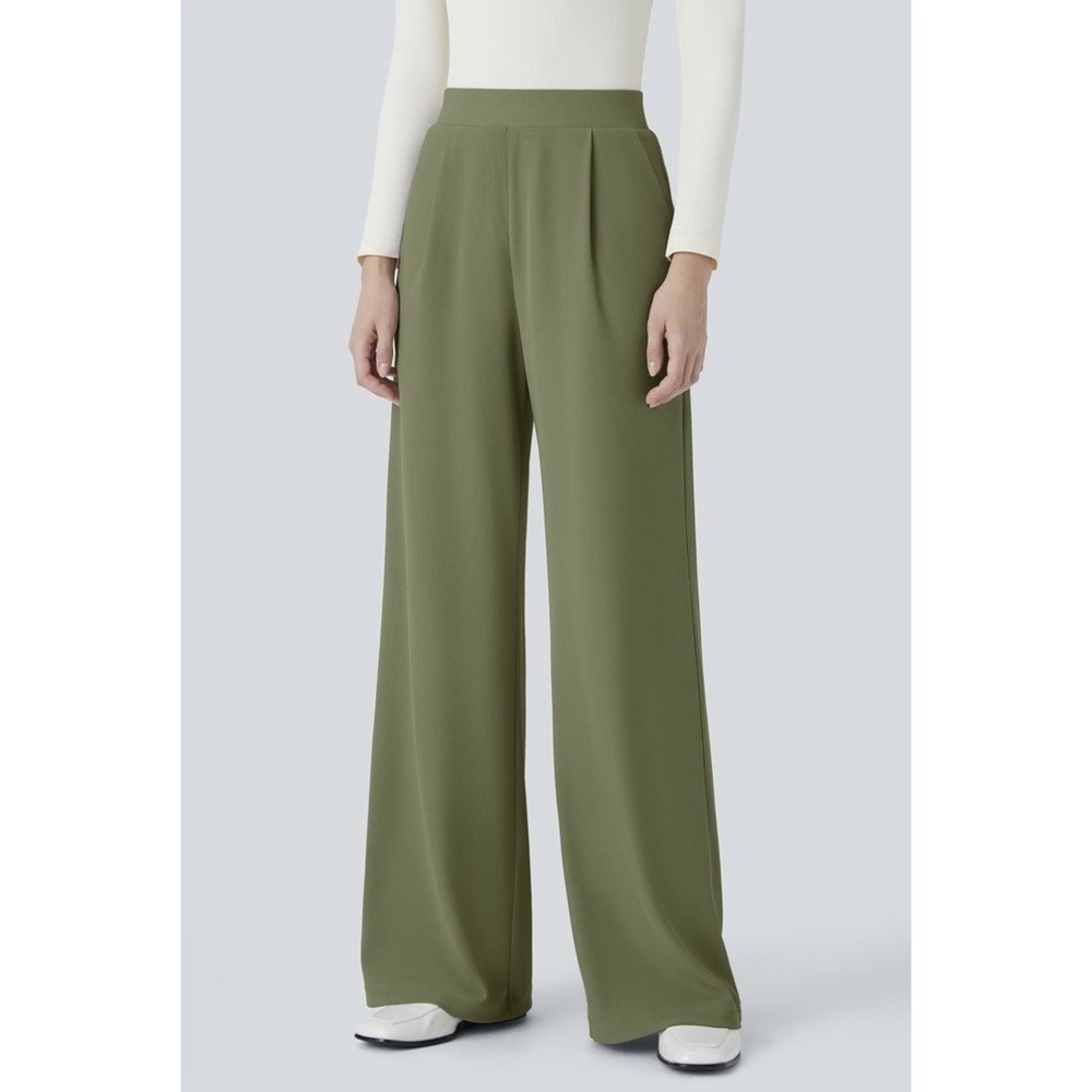 Halara Flex High Waisted Body Sculpt Waist-Slimming Pants M Wide Leg MicroWaffle